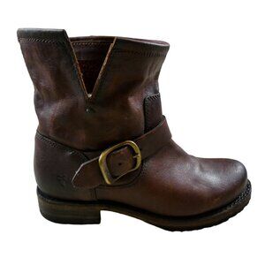 Frye Veronica Redwood Leather Ankle Bootie Stone Tumbled Upper Welted Toe 5.5B
